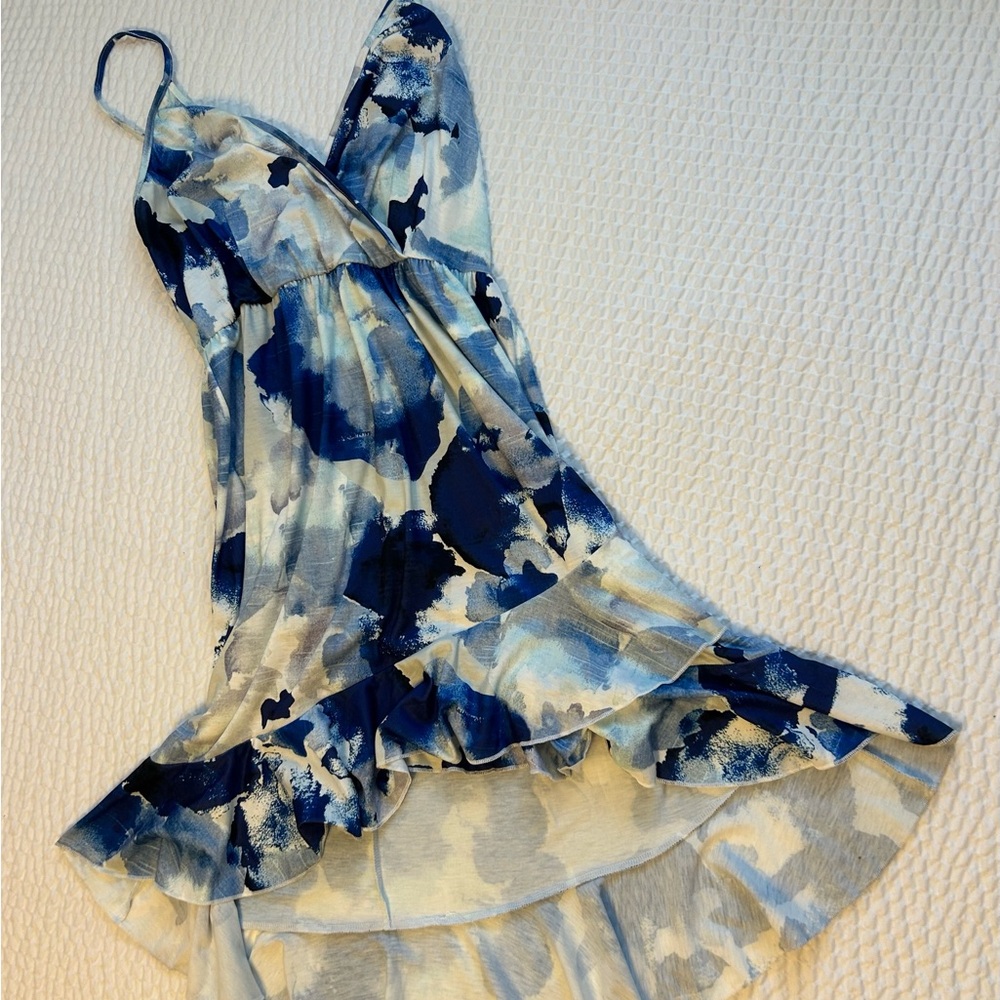 Stylish Blue and White High Low Dress